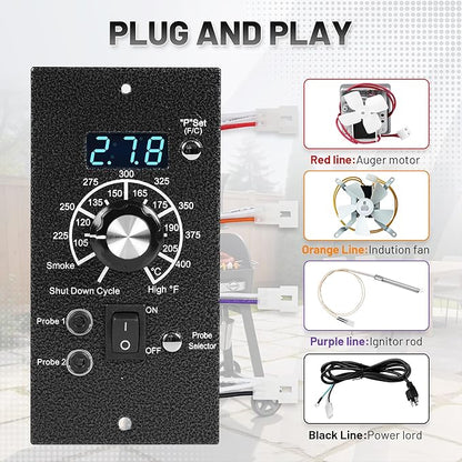 Upgraded Digital Thermostat Controller Replacement Control Panel Pro PID Board Parts F/C Temperature Mode for Traeger Wood Pellet Grills with Temperature Meat Probe RTD Sensor BBQ Accessories