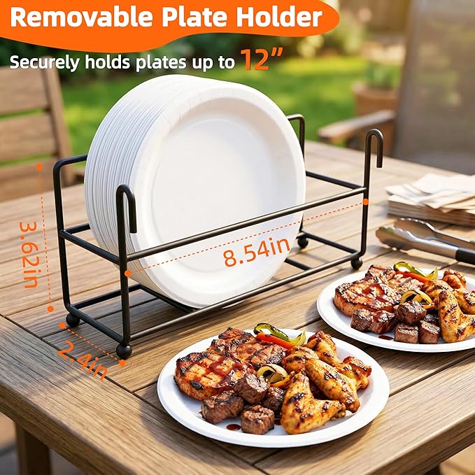 Grill Caddy with Paper Towel Holder, BBQ Caddy for Outdoor Grill, Camping Essentials Picnic Condiment Utensil Organizer, RV Camper Must-Have, Grilling Gifts for Men