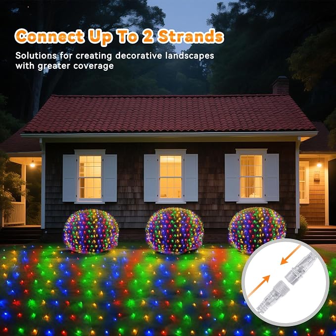 LitHome 14.8FT x 5FT Christmas Net Lights Outdoor Mesh Lights Connectable | 8 Modes 300 LED Waterproof Multicolor Christmas Mesh Light for Bushes, Garden, Backyard, Xmas, Holiday Decor, Clear Wire
