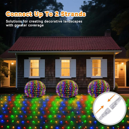 LitHome 14.8FT x 5FT Christmas Net Lights Outdoor Mesh Lights Connectable | 8 Modes 300 LED Waterproof Multicolor Christmas Mesh Light for Bushes, Garden, Backyard, Xmas, Holiday Decor, Clear Wire