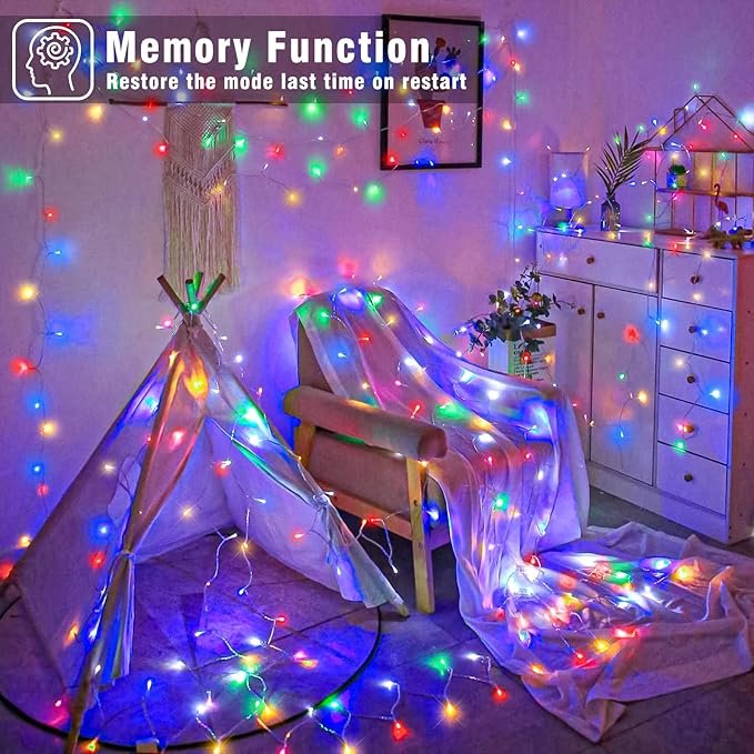 66FT 200 LED Outdoor String Lights, Connectable Christmas Lights Indoor Waterproof with 8 Modes, Plug in Twinkle Fairy Lights Clear Wire for Outside Home Garden Wedding Patio Decorations, Multicolor