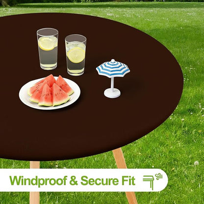 Smiry Round Spandex Tablecloth, Elastic Fitted Washable Tablecloths for 57"-68" Tables, Waterpoof Stretch Picnic Table Cover for Dining, Indoor and Outdoor, Coffee
