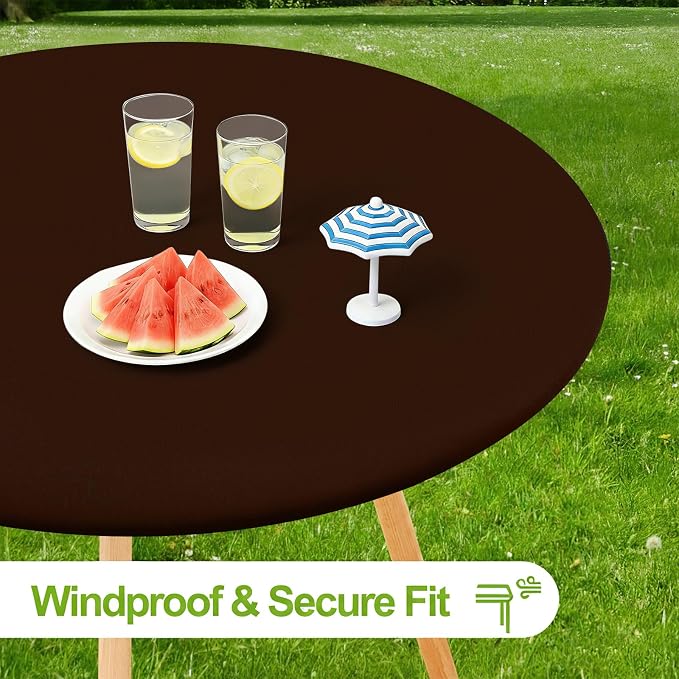 Smiry Round Spandex Tablecloth, Elastic Fitted Washable Tablecloths for 36"-44" Tables, Waterpoof Stretch Picnic Table Cover for Dining, Indoor and Outdoor, Coffee