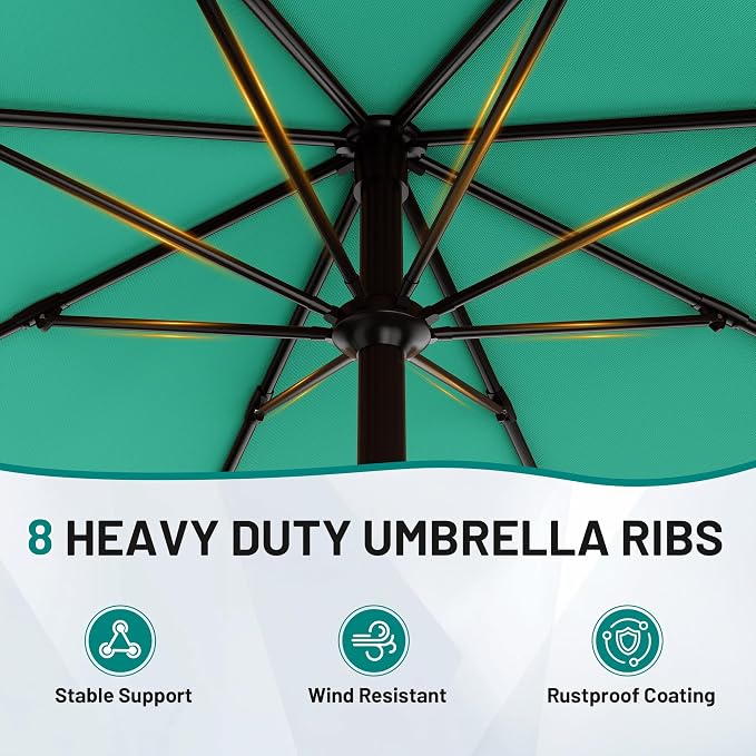 AreShark 9 FT Patio Umbrella for Outdoor, Outdoor Table Umbrella with Push Button Tilt and Crank, Outdoor Patio Umbrellas with 8 Sturdy Ribs for Market, Garden, Pool (Peacoke Blue)