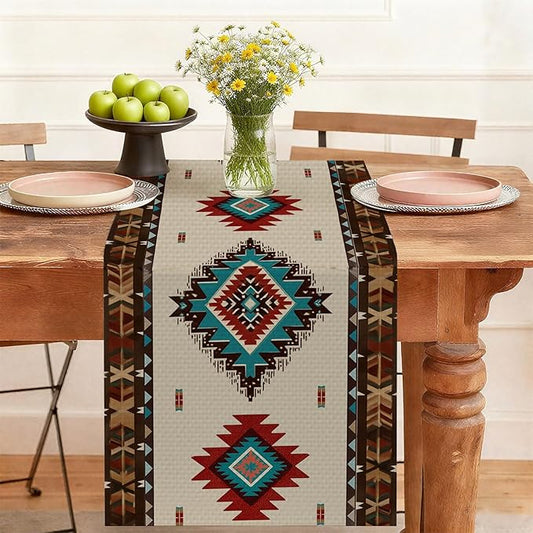 Mexican Style Table Runner,Dining Decor for Kitchen Coffee Table Family Dinners Holiday Parties Wedding Events Decor(13x72 inch)