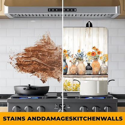 Stove Top Cover Retro Flower Gas Stove Top Cover for Home Decoration Kitchen Pad Non-Stick Washable Cooktop Covers Countertop Protector Keep Stove Clean 28"x20" (Vase)