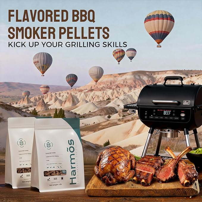 Harmos 4-Wood Pellets: Turkish BBQ, Premium Hardwood Pellets for Smokers, 2 Sealed Packs