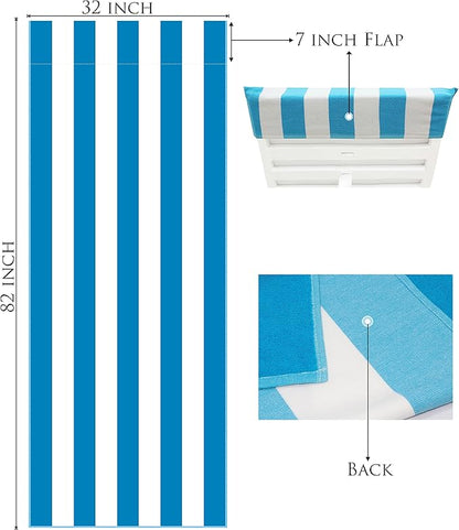 COTTON CRAFT Pool Lounge Chair Cover - 2 Pack - Chaise Beach Picnic Spa Towel - Cabana Stripe - Soft Premium Ringspun Terry Cotton - Oversized - 32 inch Wide x 82 inch Long with 7 inch Pocket – Aqua