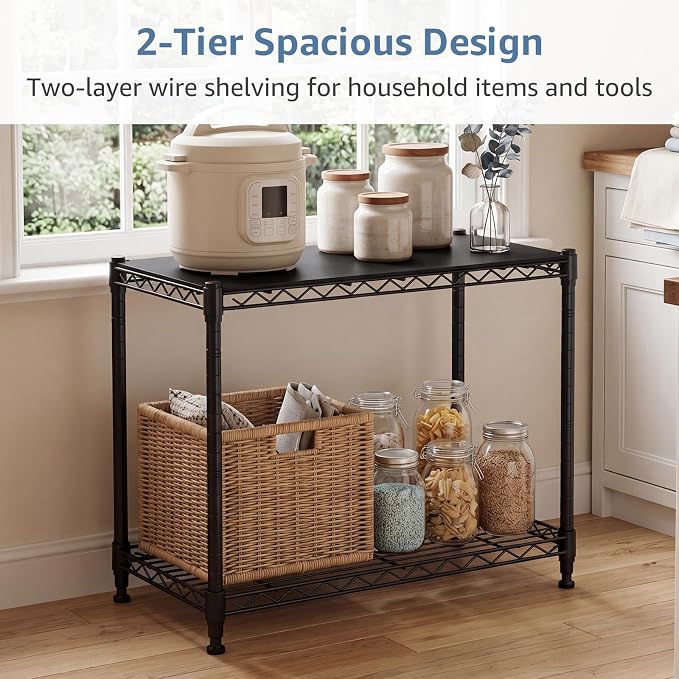 DUMOS 2-Tier Metal Storage Shelves, Wire Shelving, Storage Rack, 23.3" W | Heavy Duty Steel Shelves, Wire Adjustable Standing, Kitchen Bathroom Garage Pantry Organizers, 22.3"H