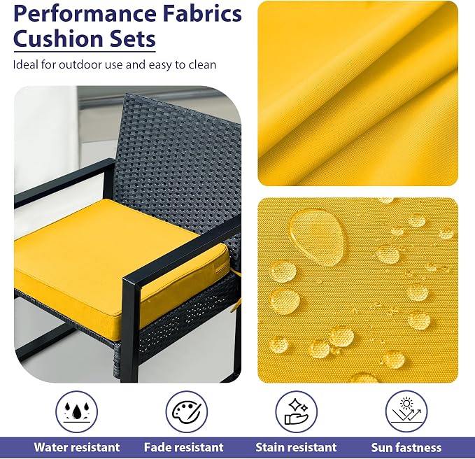 IPYNBAP Outdoor Chair Cushions Set of 4 -Waterproof Outdoor Seat Cushions for Patio Furniture, Patio Chair Cushion with Handle and Ties, Out Door Chair Pads,19x19x3-Square, Yellow