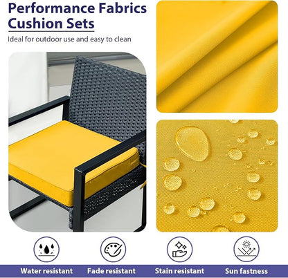 IPYNBAP Outdoor Chair Cushions Set of 4 -Waterproof Outdoor Seat Cushions for Patio Furniture, Patio Chair Cushion with Handle and Ties, Out Door Chair Pads,19x19x3-Square, Yellow