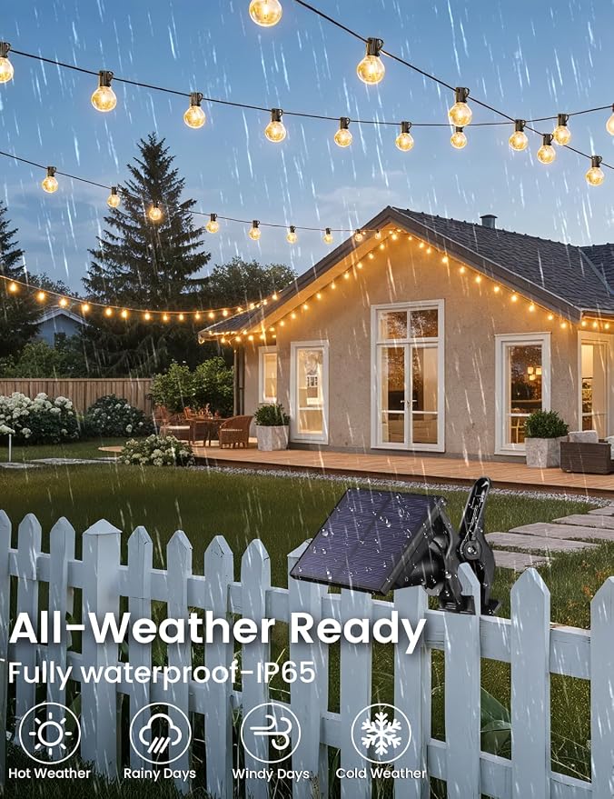 Brightever 50FT Solar String Lights Outdoor with Remote, 18+1 LED Shatterproof G40 Bulbs, 3 Lighting Modes & Timable, Waterproof Dimmable Solar Power Patio Lights for Camping, Backyard, Party