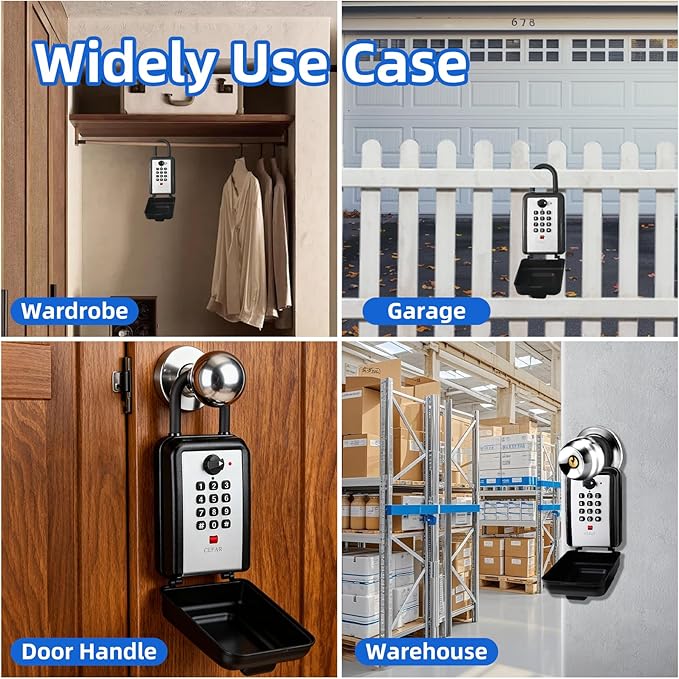 Wall & Hanging Safe Key Lock Box, 12 Digit Combination Lock Box for Keys with Resettable Code, Large Capacity & Weatherproof Outdoor Lockbox, Spare Key Safe Storage Lock Box for Home, Office, Garage