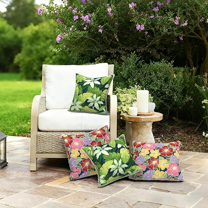 LVTXIII Set of 2 Patio Throw Pillows Covers Waterproof 20x20 Fade Resistant Outdoor Throw Pillow Case, Fluffy Decorative Garden Toss Pillow Covers for Home Patio Coach Sofa Use, Jungle Leaves