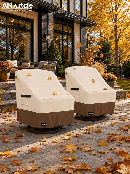 ANartcle Outdoor Swivel Lounge Chair Cover 2 Pack,600D Waterproof Heavy Duty Patio Chair Covers(30 W x 34 D x 38.5 H inches),Patio Swivel Chair Covers for Outdoor Furniture,Beige&brown.