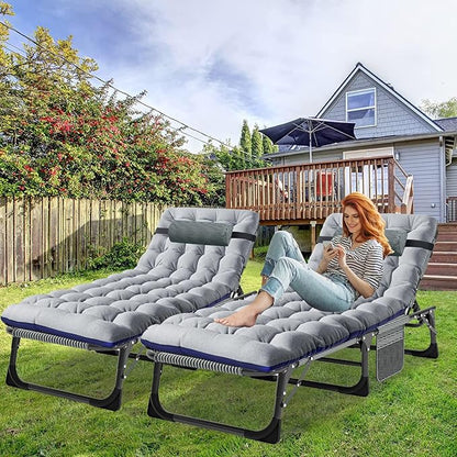 ABORON 3-in-1 Folding Patio Lounge Chair, 440LB Heavy-Duty Tri-Fold Guest Bed with Plush Cotton Cushion, No Assembly Adjustable Recliner for Office Nap, Patio Sunbathing, Poolside & Camping