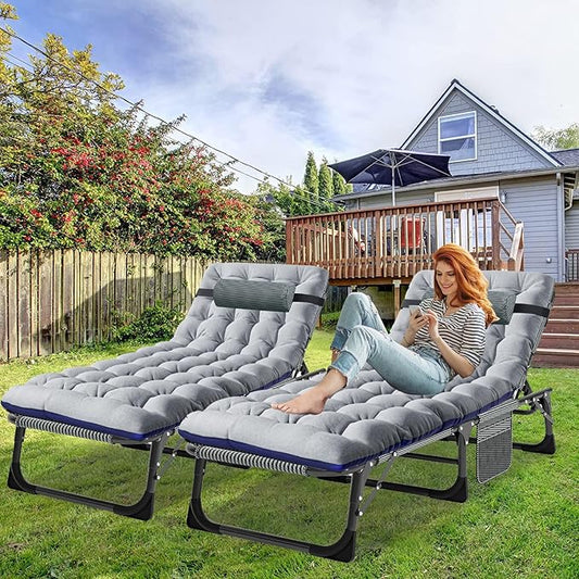 ABORON 3-in-1 Folding Patio Lounge Chair, 440LB Heavy-Duty Tri-Fold Guest Bed with Plush Cotton Cushion, No Assembly Adjustable Recliner for Office Nap, Patio Sunbathing, Poolside & Camping