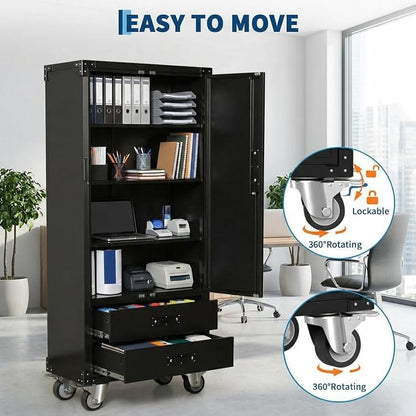 71" Heavy-Duty Metal File Cabinet with Lockable Drawers & Doors, Adjustable Shelves for Letter/Legal/F4/A4 Size, Easy Assembly for Home Office Garage Storage Cabinet, Black
