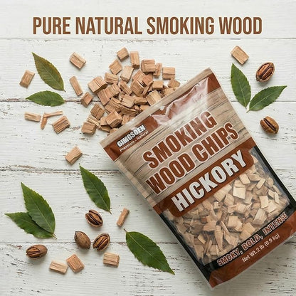 Hickory Smoking Wood Chips 2 lb – Premium Natural Smoker Chips for BBQ Grill & Smoker, Bold Rich Smoke Flavor for Ribs, Bacon & Steak, No Additives