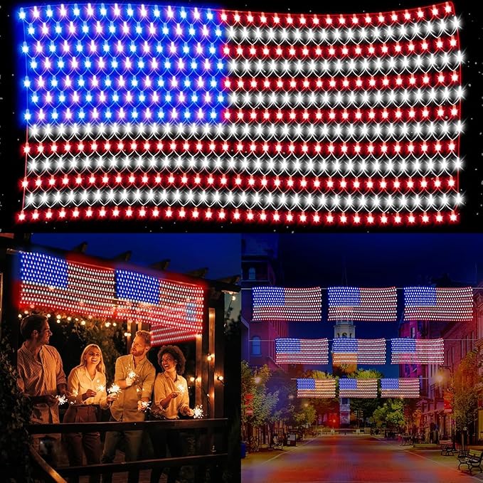 DDMY American Flag Lights Waterproof Flag Net Light of The United States with 420 Super Bright LEDs, Flag Light for Memorial Day/4th of July Independence Day Decoration/Labour Day/Yard/Garden/Party