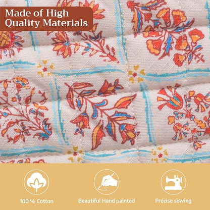Maison d' Hermine Pot Holders 100% Cotton Potholders (8" x 8", Pack of 2) | Heat Resistant Hot Pads with Loop BBQ Cooking Baking Hotel Kitchen Handling Hot Pans Thanksgiving Christmas - Romane