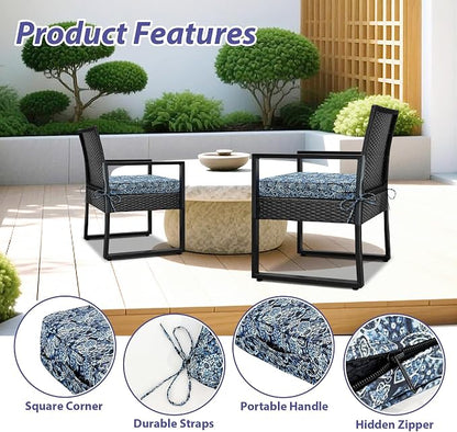 IPYNBAP Outdoor Chair Cushions Set of 4 -Waterproof Outdoor Seat Cushions for Patio Furniture, Patio Chair Cushion with Handle and Ties, Out Door Chair Pads,19x19x3-Square, Green Paisley
