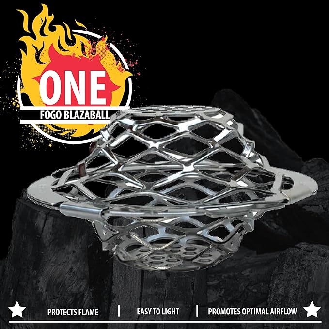 FOGO Blazaball, Fire Starter Accessory for Charcoal Grills, Firepits, and Fireplaces, Compatible with Fire Starters, Silver (BL1) (Pack of 2)
