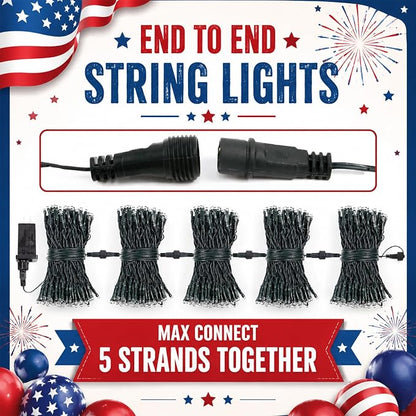 2-Pack Connectable 4th of July 164FT 400LED String Lights, Extra-Long Led Twinkle Lights Waterproof with 13 Modes& Timer, Independence Day Decoration Outdoor Indoor, Red White and Blue