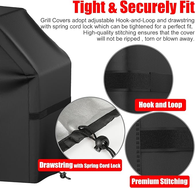 Grill Cover, 52 inch BBQ Gas Grill Cover Waterproof Weather Resistant, Fade Resistant, UV Resistant Material for Most Grills, Black