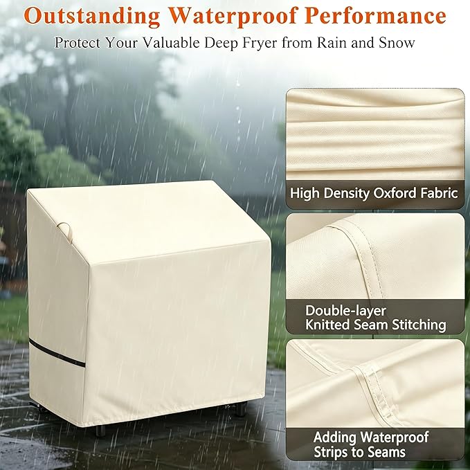 Cover for Vevor/Feasto Double Burners Propane Deep Fryer, Outdoor Waterproof Gas Deep Fryer Cover (Beige)