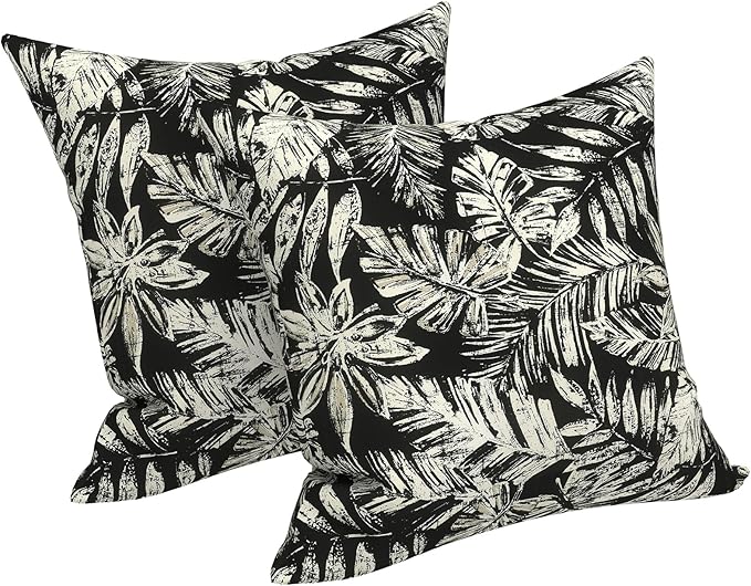LVTXIII Outdoor Pillow Covers 20x20 Inch, 2 Pack Large Square Throw Pillow Cases, Fade-Resistant Cushion Covers for Patio Furniture Sofa, Garden Porch, Tropical Leaf Black
