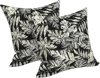 LVTXIII Outdoor Pillow Covers 20x20 Inch, 2 Pack Large Square Throw Pillow Cases, Fade-Resistant Cushion Covers for Patio Furniture Sofa, Garden Porch, Tropical Leaf Black