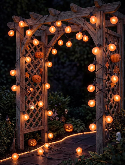 50FT Halloween Orange G40 LED Outdoor String Lights Plug in, 25 Globe Bulbs | Waterproof Patio Lights, Connectable Halloween Decorative Outdoor Lights for Party, Porch, Garden, Yard, Balcony, Backyard