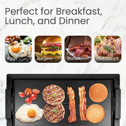 Indoor Grill & Electric Griddle, 1800W 20-Inch XL Nonstick Electric Skillet Griddle with Adjustable Temperature & Drip Tray, Easy to Clean – For Breakfast, Pancakes, Eggs, Teppanyaki