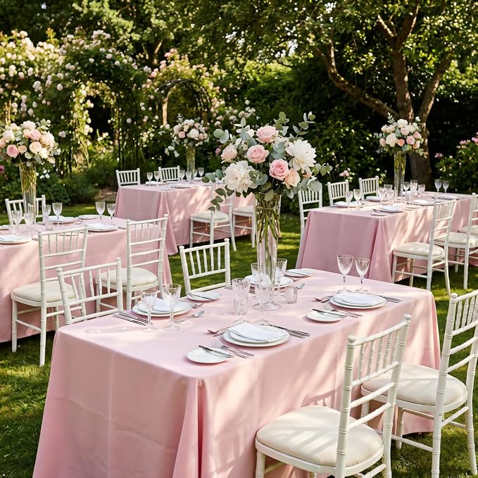 8 Pack Pink Tablecloth 60 x 102 Inch Rectangle For 6 Foot Tables | Wrinkle Resistant, Washable Polyester Fabric, Rectangular Table Cloth for Wedding Party Banquet Buffet and Camping