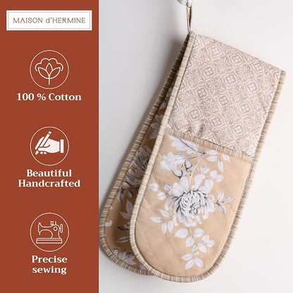 Maison d' Hermine Double Oven Mitts 100% Cotton Double Oven Glove (7"x35") | Heat Resistant BBQ Cooking Gloves with Loop Baking Kitchen Home Hotel Farmhouse Thanksgiving Christmas - Pretty Autumn