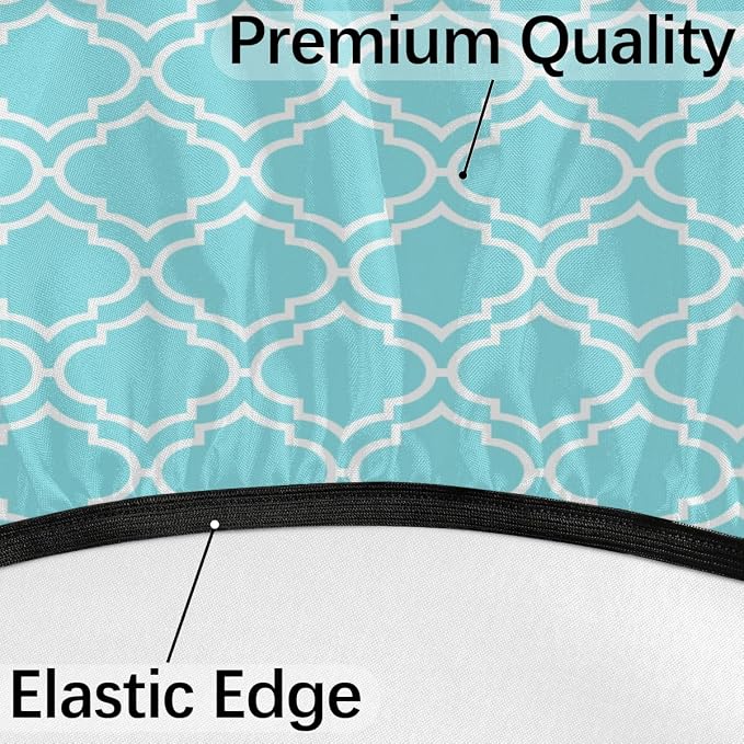 Fitted Round Tablecloth with Umbrella Hole and Zipper Aqua Blue Moroccan Outdoor Elastic Table Cloth 45"-56" Oil-Proof Waterproof Patio Table Cover for Dining Picnic Party
