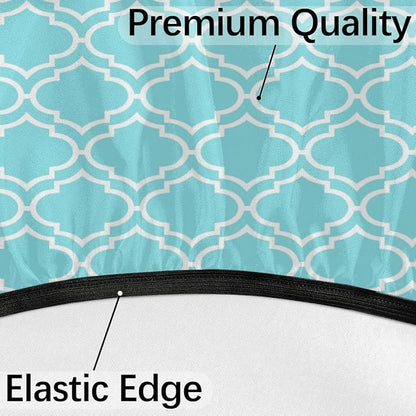 Fitted Round Tablecloth with Umbrella Hole and Zipper Aqua Blue Moroccan Outdoor Elastic Table Cloth 45"-56" Oil-Proof Waterproof Patio Table Cover for Dining Picnic Party