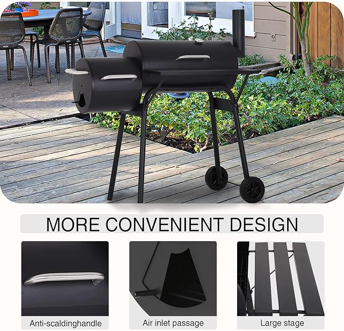 Charcoal Grills Outdoor Barbecue Grill Offset Smoker Portable BBQ Grill with Wheels for Backyard Camping Picnics