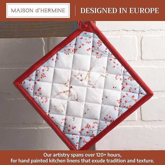 Maison d' Hermine Pot Holders 100% Cotton Heat Resistant Potholders 8" x 8" Hot Pads with Loop for Thanksgiving Christmas Decorations BBQ Cooking Handling Hot Pans (Pack of 1, Fairy Tale Forest)