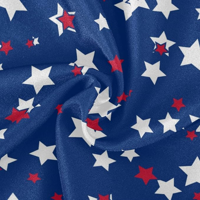 Patriotic Star Round Tablecloth 60" Waterproof Spillproof Polyester Fabric Table Cover with Zipper Umbrella Hole for Outdoor Patio Garden Dining Party