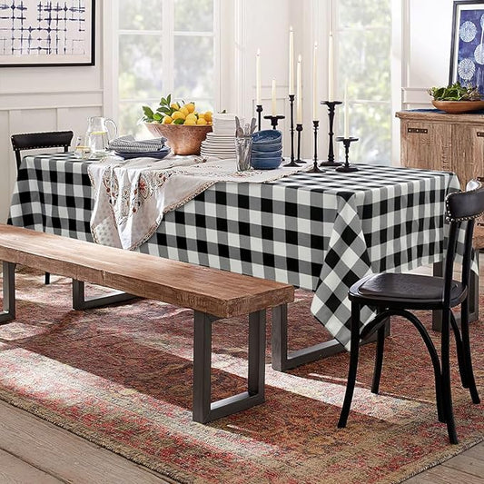 Hiasan Checkered Table Cloths Rectangle 60 x 120 inch, 2 Pack - Waterproof Black and White Tablecloth for Outdoor Picnic/Party/Dining