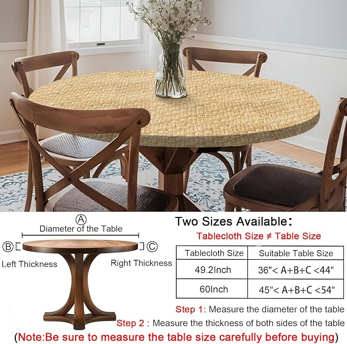 opstellen Fitted Round Tablecloth Waterproof Table Cloth Vinyl Indoor Outdoor Circle Cover for 36-44" Tables Dining Kitchen Apartment Home Party Gear Gifts Summer Fall Patio Picnic Camping Essentials