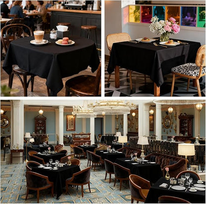 8 Pack Black Square Tablecloth 60 x 60 Inch | Wrinkle Resistant, Washable, Polyester Fabric, Square Table Cloth for Dining Party Banquet Buffet Wedding