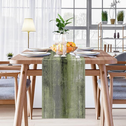 Emvency Farmhouse Table Runner, Vintage Olive Green and Grey Abstract Art Painting for Kitchen Coffee Table Family Dinners Holiday Parties Wedding Events Decor(13x60 inch)