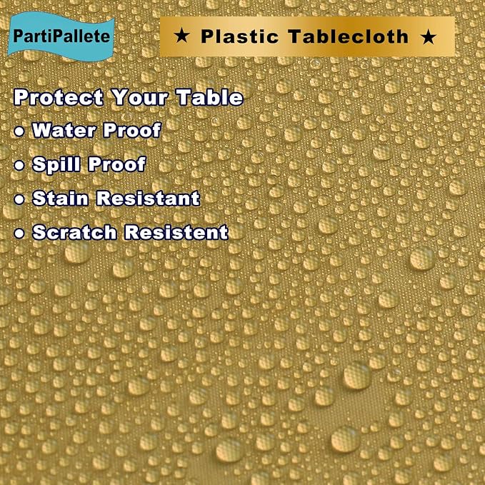 3-Pack Premium Plastic Gold Tablecloth Disposable 54" x 108" Rectangle Table Cover Party PEVA Golden Table Cloths for Fall Parties Harvest Graduations Anniversary Thanksgivings Events