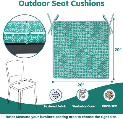COZYVIDA Outdoor Chair Cushions Set of 4, 20"x20" Square Seat Pads with Tie Straps and YKK Zippers, 30D High-Density Foam, Water-Resistant Fabric,UV-Resistant 1000+ Hrs
