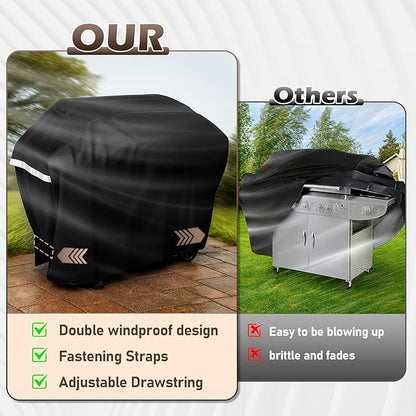 60 Inch Grill Cover for 3-5 Burner Gas Grills, Heavy Duty Outdoor BBQ Cover with Handles, Air Vents and Hook-and-Loop Straps, Compatible with Nexgrill 720-0830H 720-0888S 720-0888N, Char-Broil, Weber