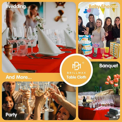 BRILLMAX 6 Pack Red Tablecloths 60x126 Inch for 8ft Rectangle Tables | 150 GSM Polyester Fabric, 15" Standard Drop, Water, Stain & Wrinkle Resistant Cloth Cover for Wedding Reception Banquet Party