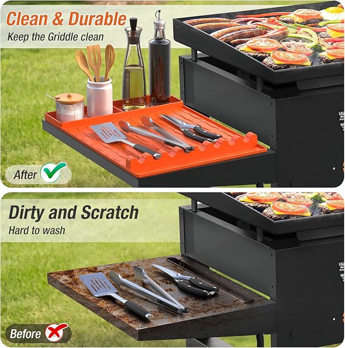 Silicone Grill Mat Compatible with Blackstone - Large Silicone Griddle Tools Heat Resistant Spatula Mat Non-Slip Outdoor BBQ Utensil Holder Blacktone Griddle Accessories for Kitchen Cooking Counter